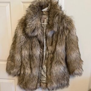 H&M Faux Fur Coat in Tan and Cream
